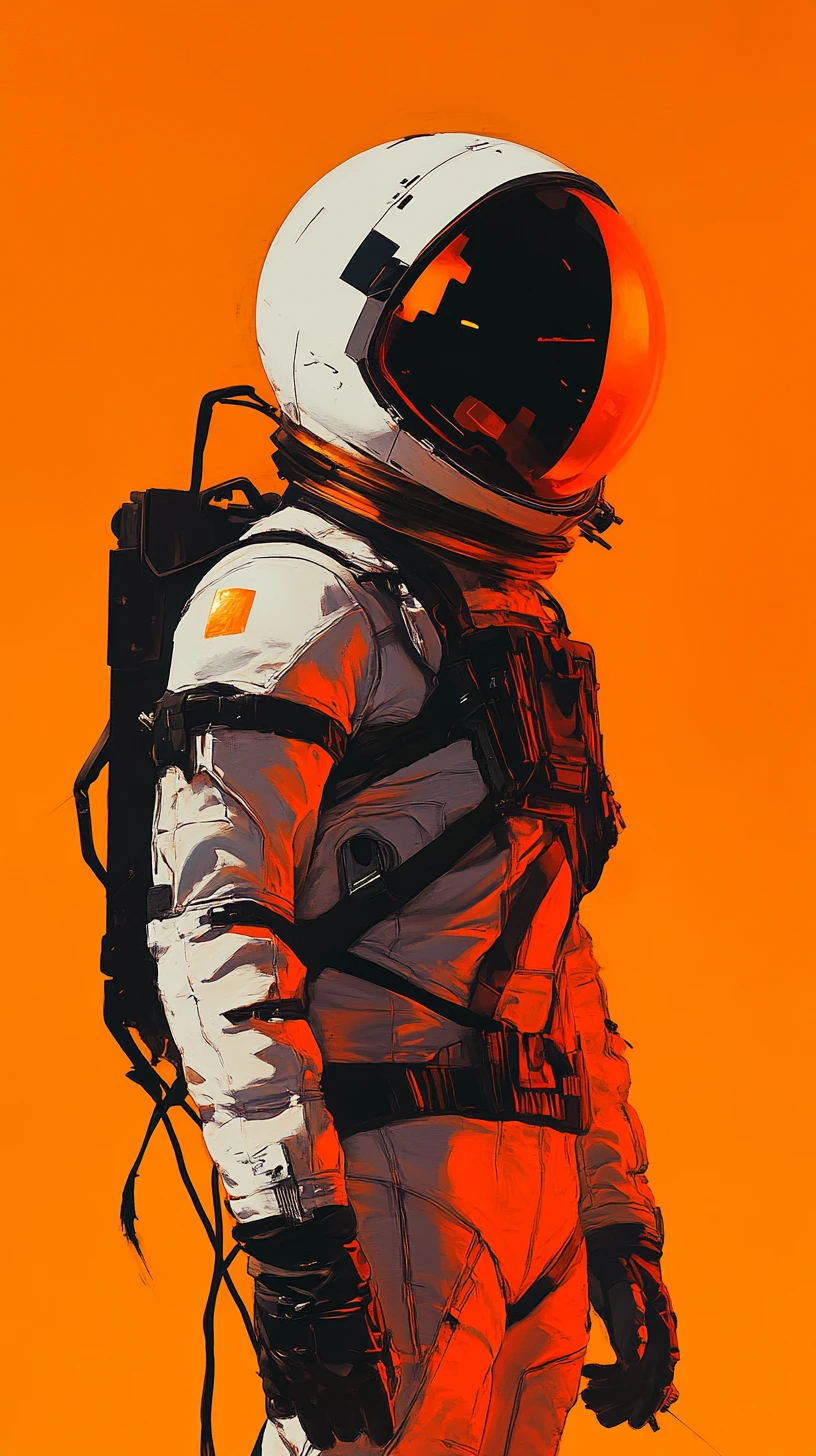 Astronaut portrait in bold orange sci fi poster style