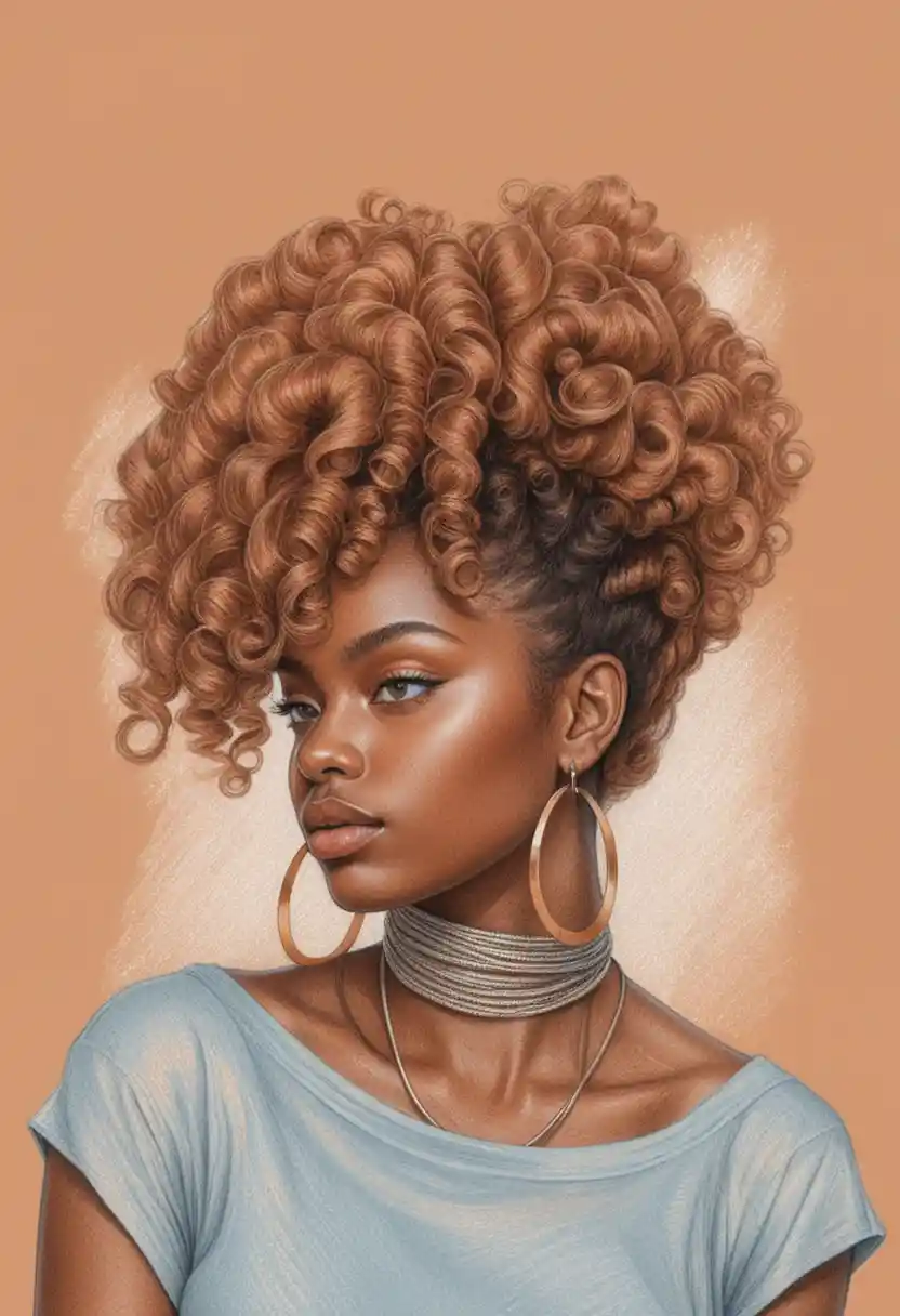 Colored pencil portrait of stylish Black woman in profile