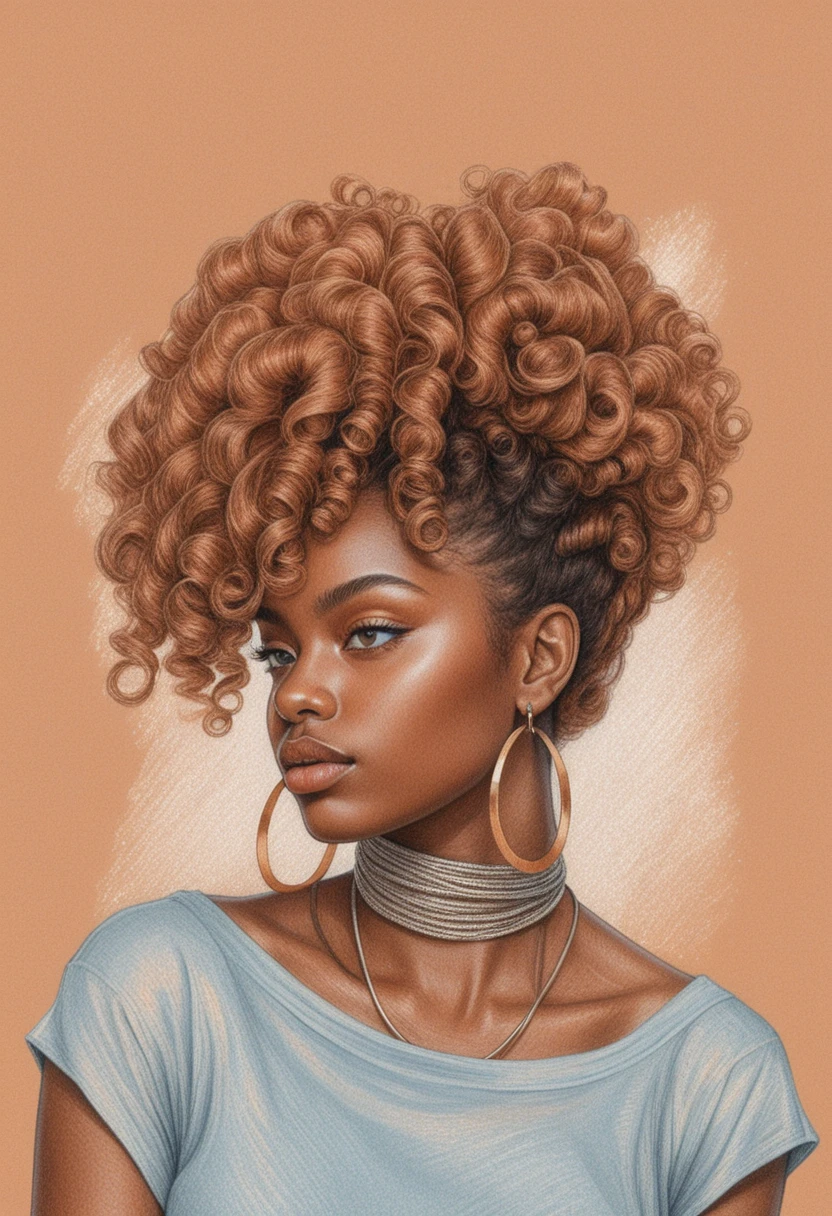 Colored pencil portrait of stylish Black woman in profile