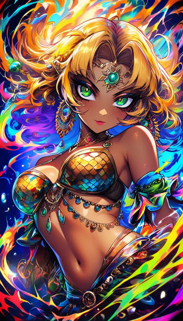 Fierce blonde girl in gold top close up portrait