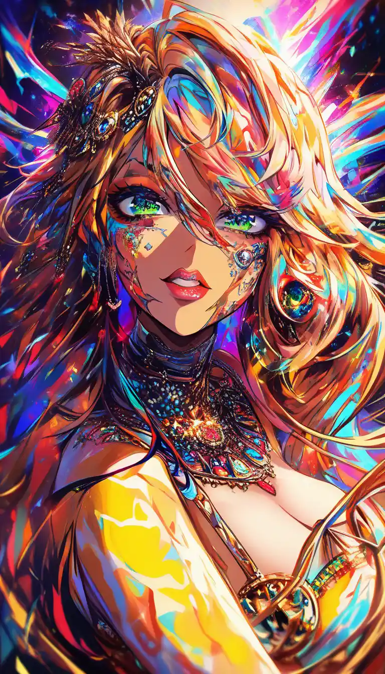 Fierce blonde girl portrait in gold top and dancer skirt