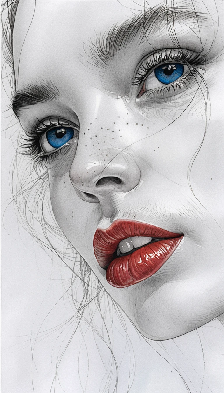 Selective color pencil portrait of a woman at a tilt
