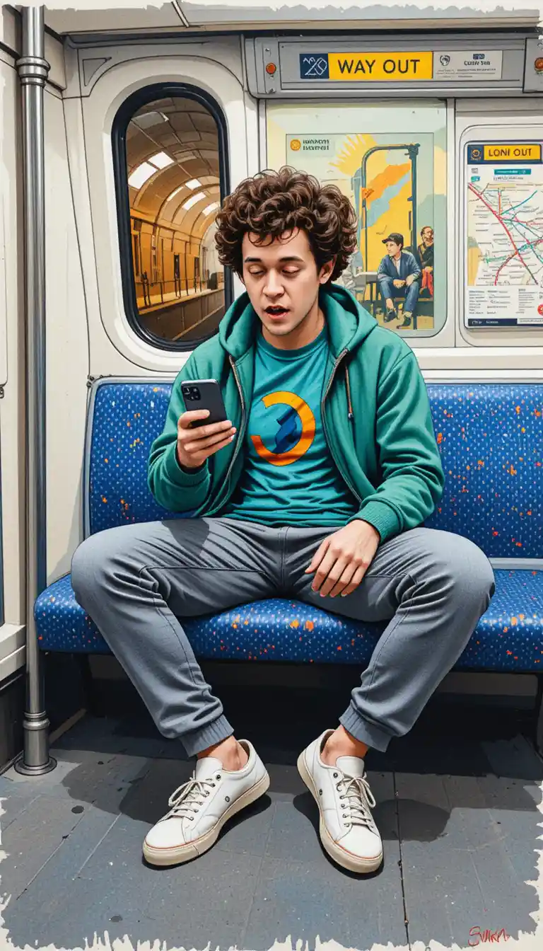 Giovane uomo in metropolitana a Londra con smartphone