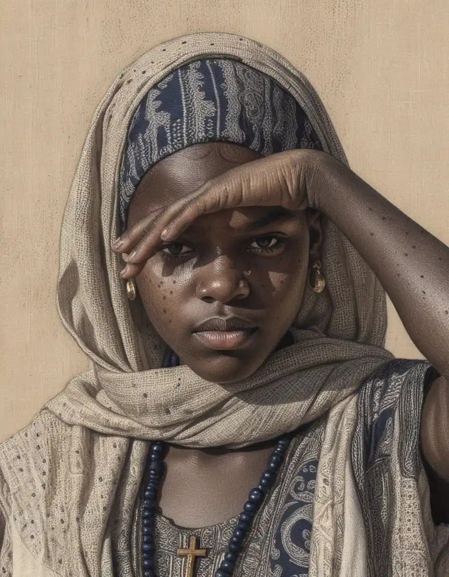 Giovane ragazza africana che si ripara gli occhi dalla forte luce del sole