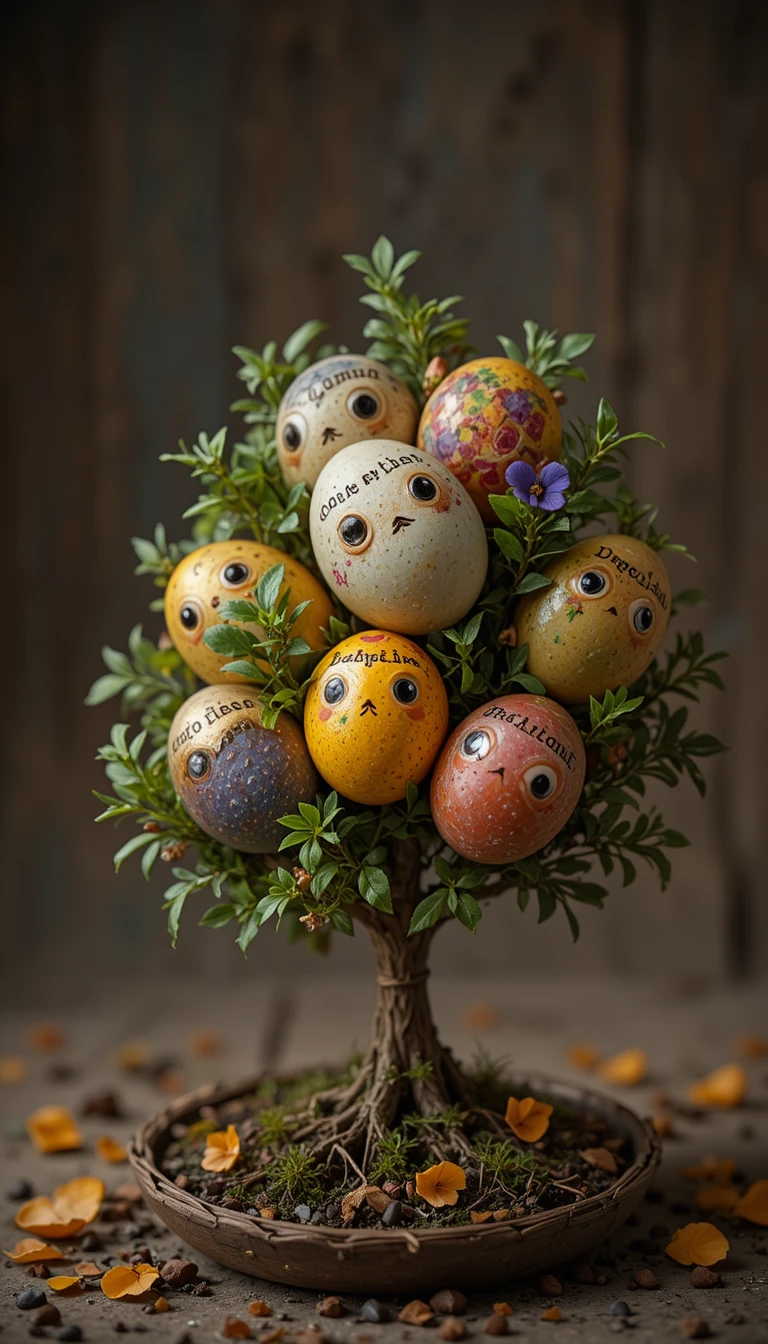 Ovos de Páscoa coloridos pendurados em uma pequena árvore festiva