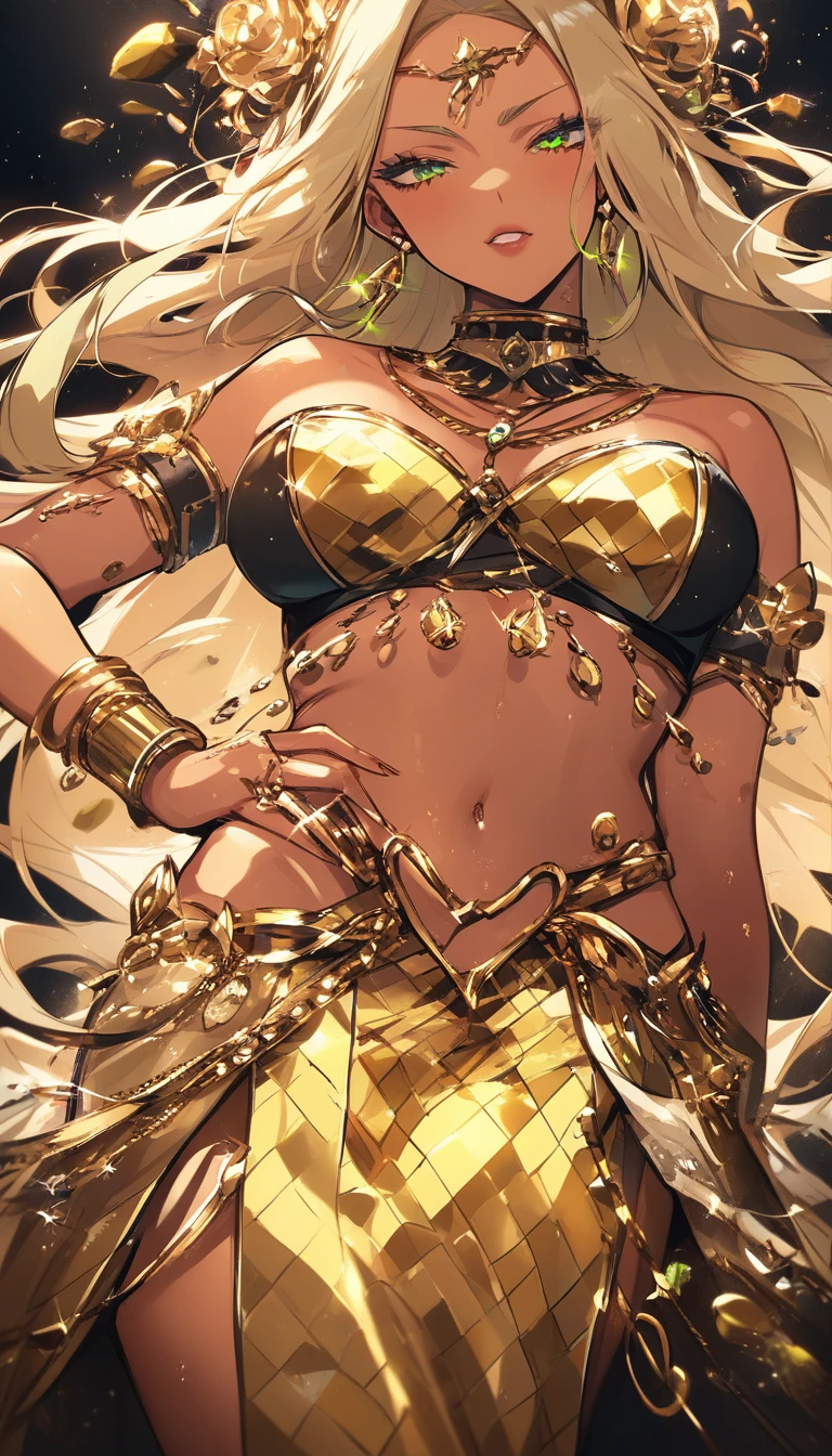 金髮烈焰女孩金色上衣特寫人像