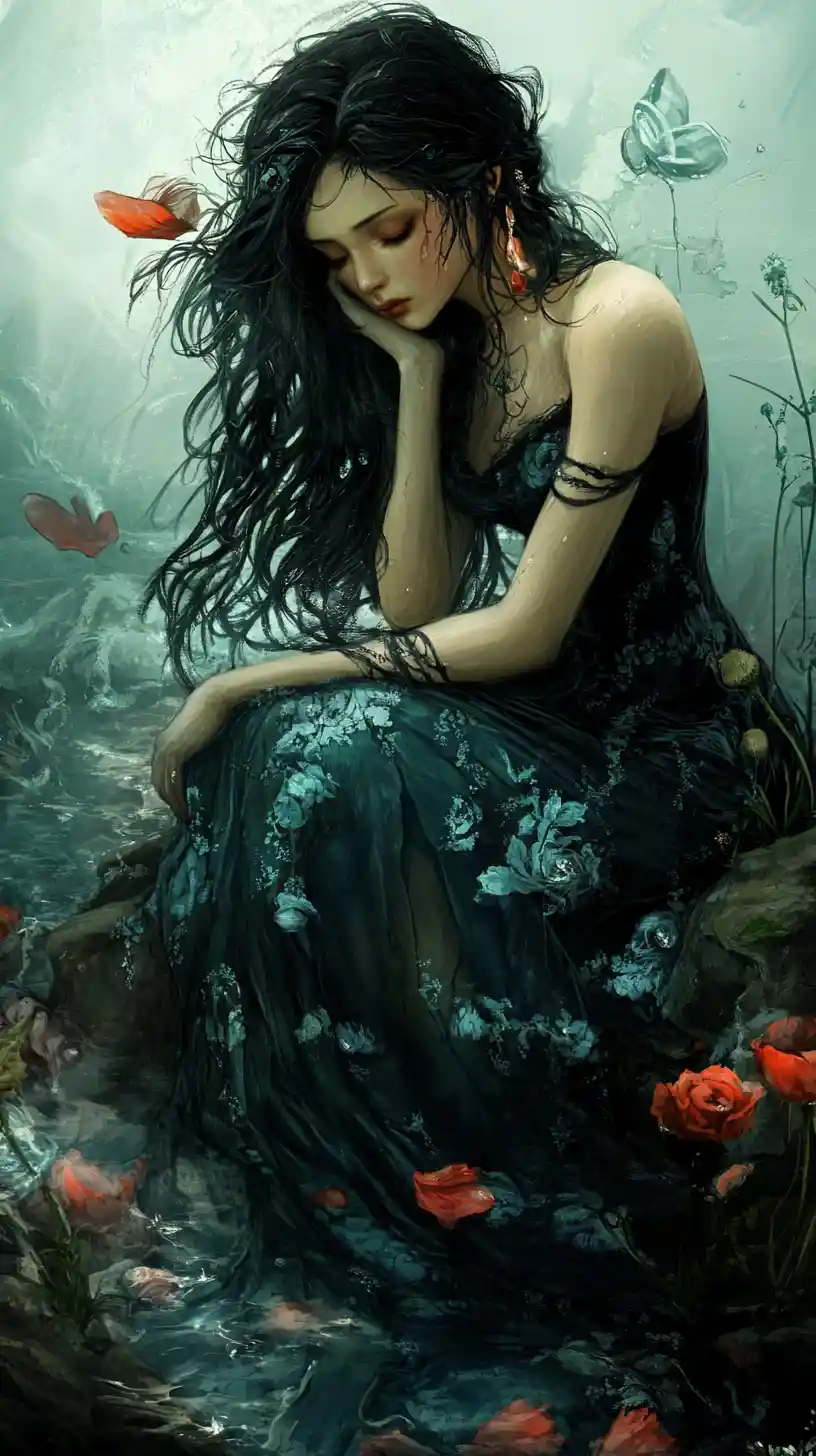 Heartbroken figure alone in an emotional abstract scene