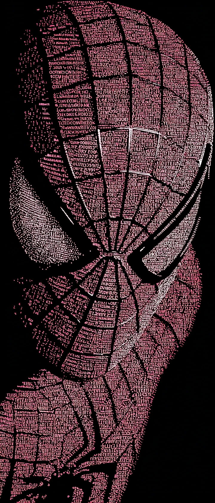 Rosto de super-herói em close em arte de pontos coloridos sobre fundo preto