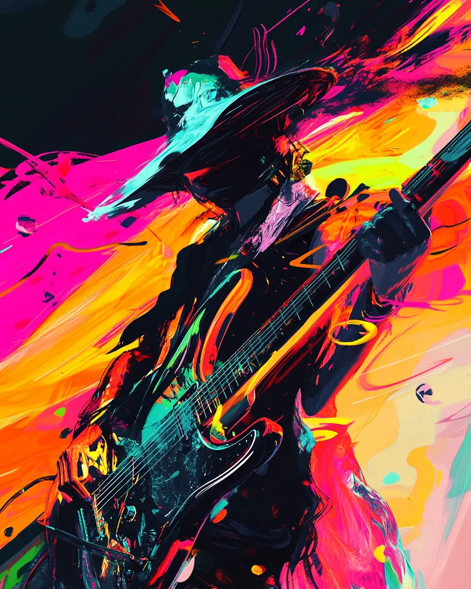 Abstract digital illustration of exhilarating guitar sound