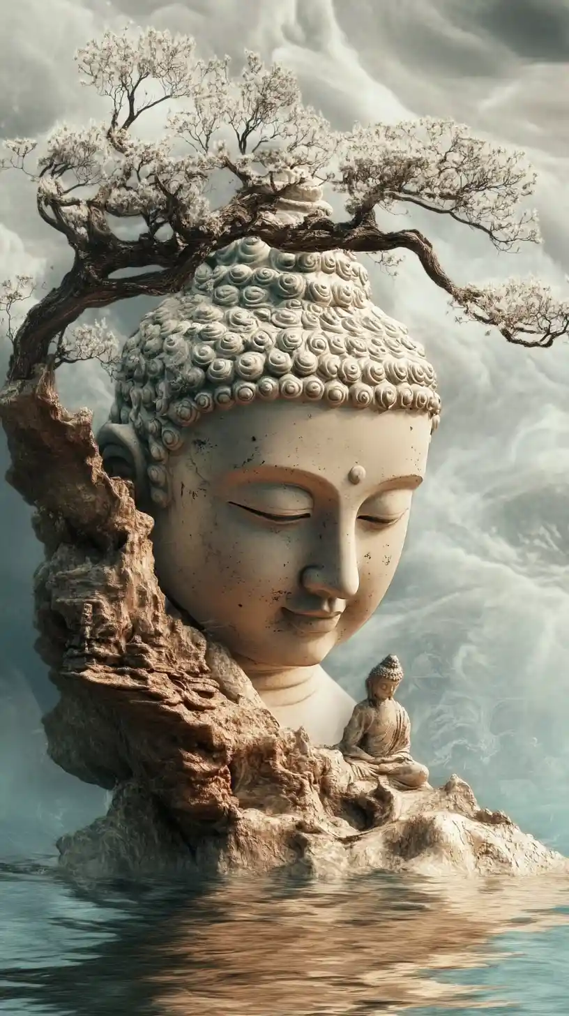 Asian man in peaceful meditation taking his time