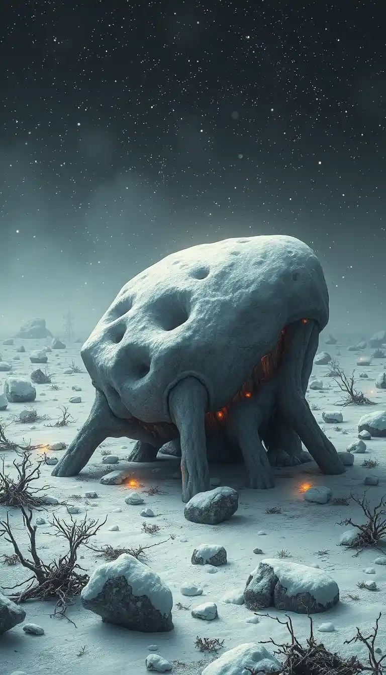 Neve eterea che si forma in un paesaggio fantasy solitario