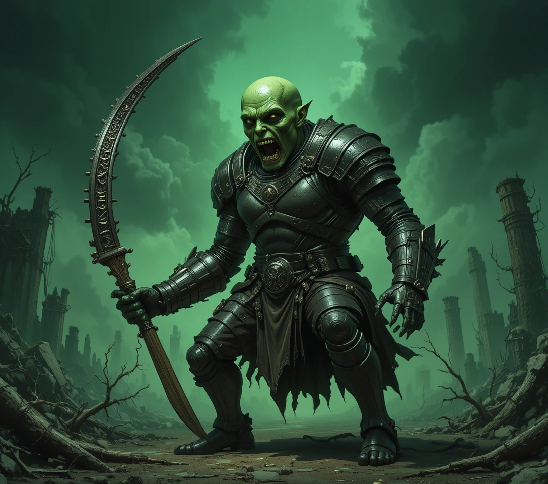Undead warrior aiming a bow in a dark apocalyptic fog
