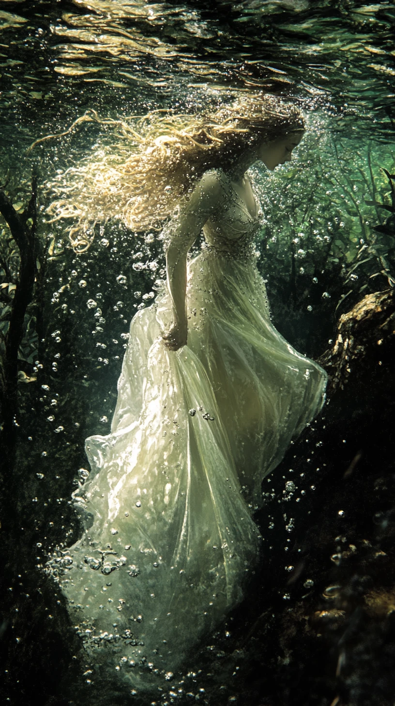 Bosque submarino surreal con agua fluyente y profundidades brillantes