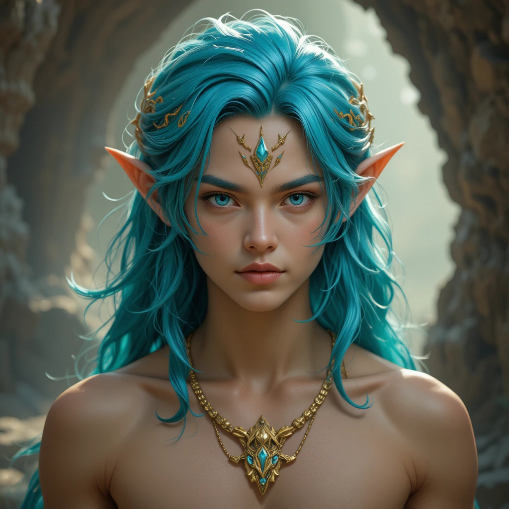 Young elf archer with pale skin and turquoise hair