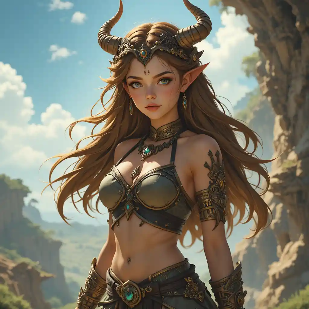 神秘的なファンタジー世界の若い悪魔系エヌトロフ少女