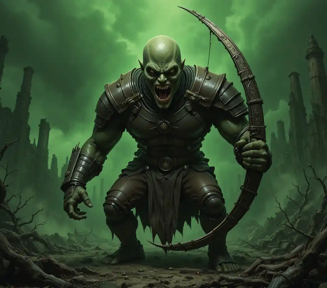 Undead warrior aiming a bow in a dark green mist
