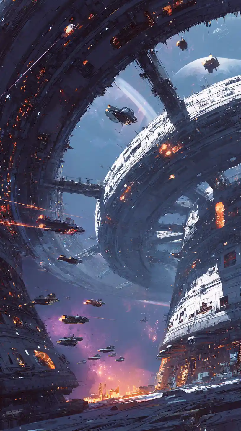 Kolossale Orbitalraumstation in der Tiefen des Alls unter Belagerung