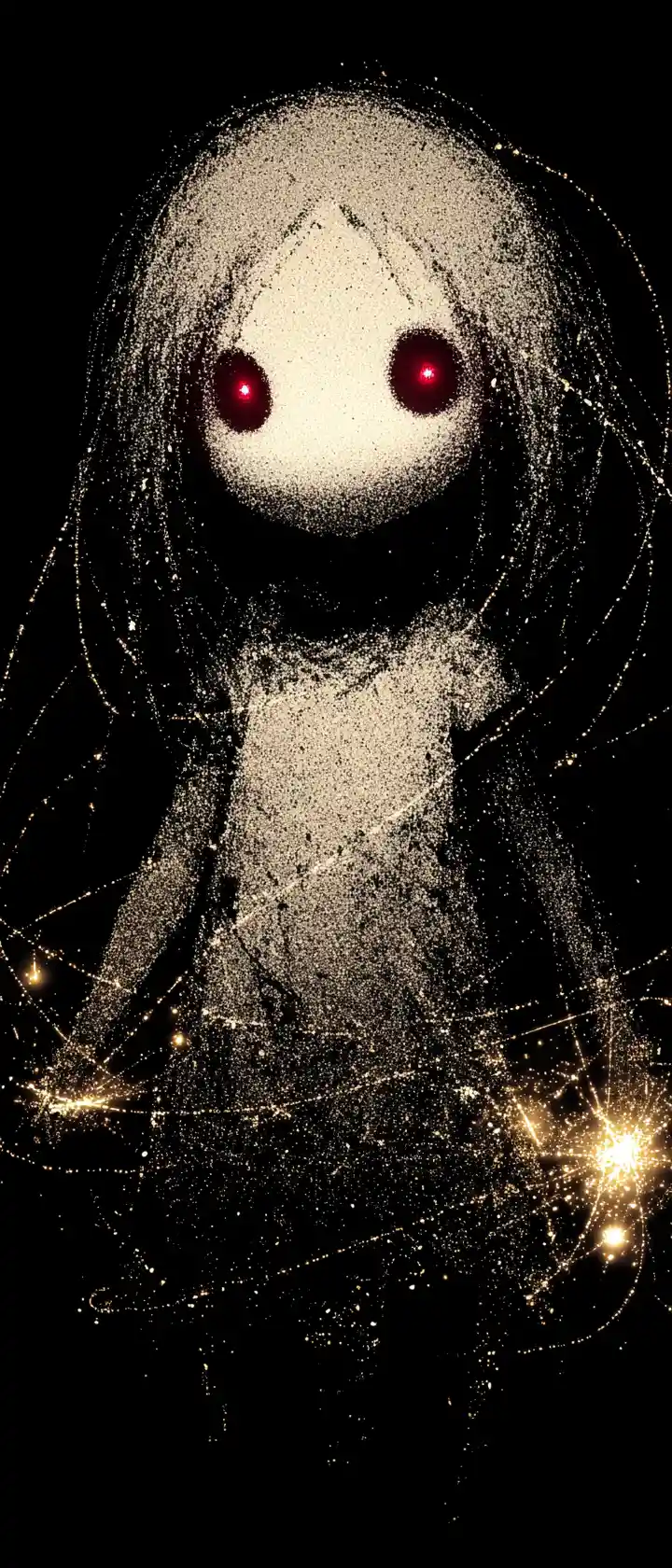 Anime ghostly figure alone in a vast black void