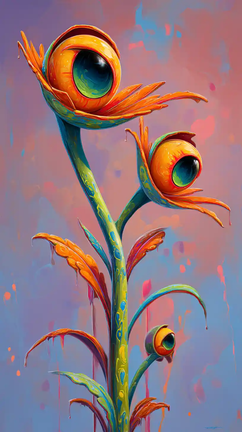 Surreal carnivorous plant in vibrant airbrush colors
