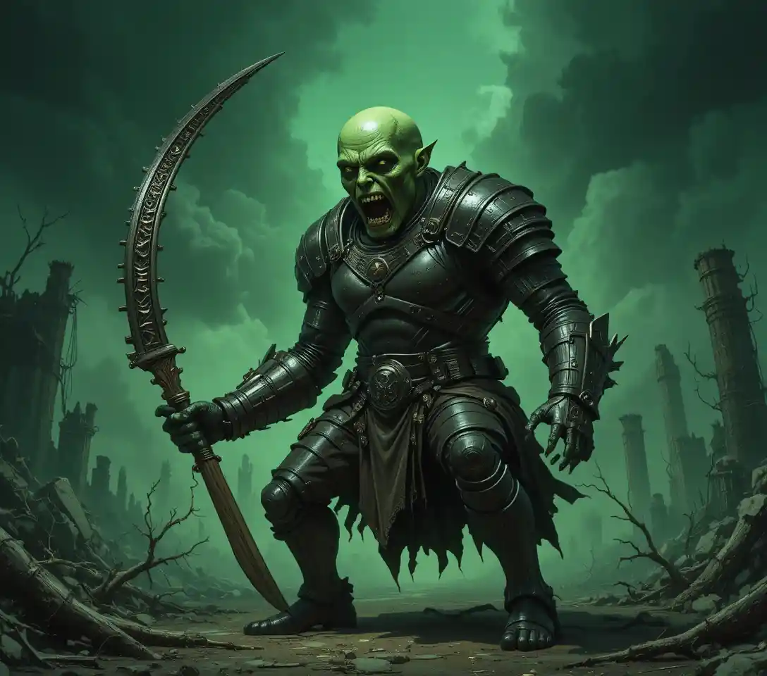 Undead warrior aiming a bow in a dark apocalyptic fog