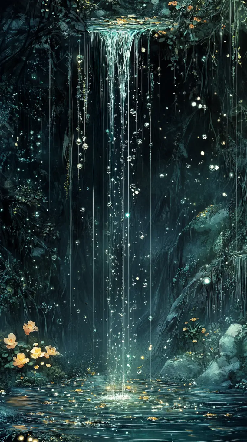 Acqua surreale che scorre attraverso una foresta sottomarina luminosa