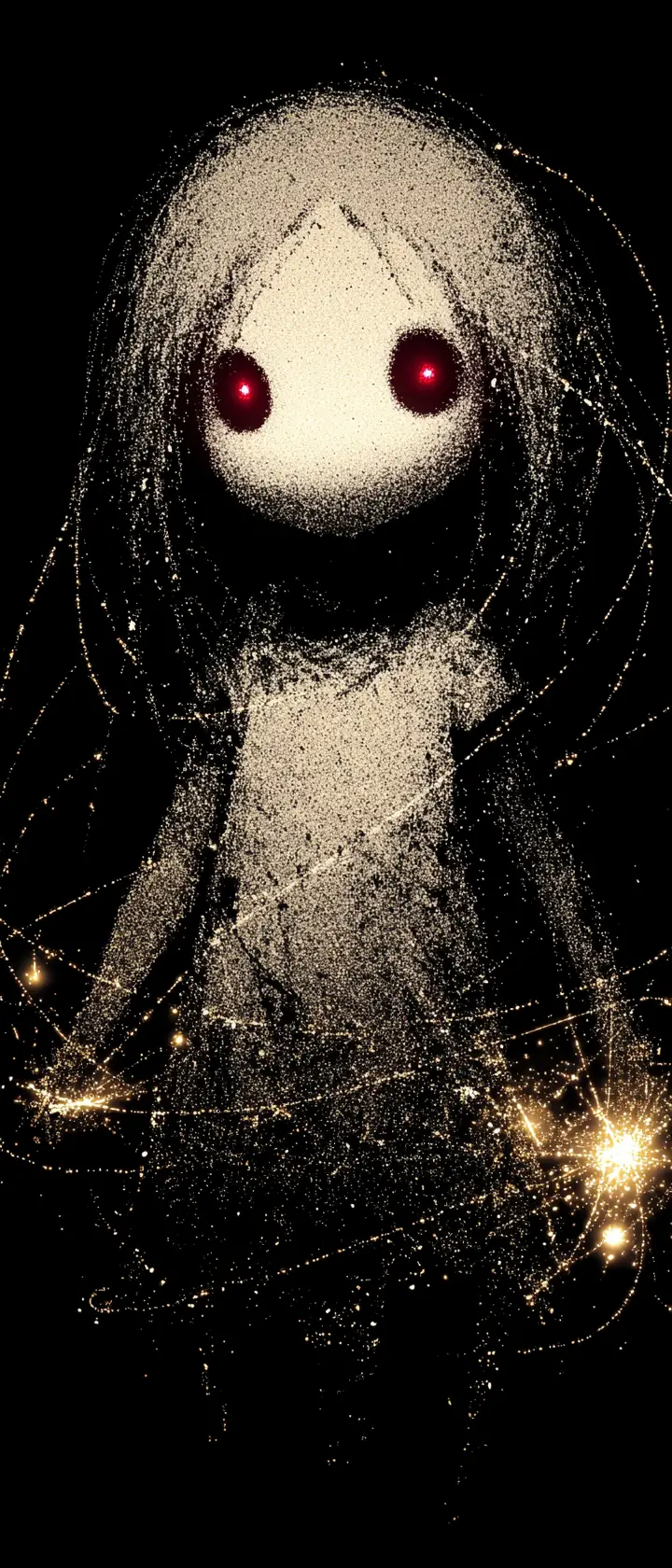 Anime ghostly figure alone in a vast black void