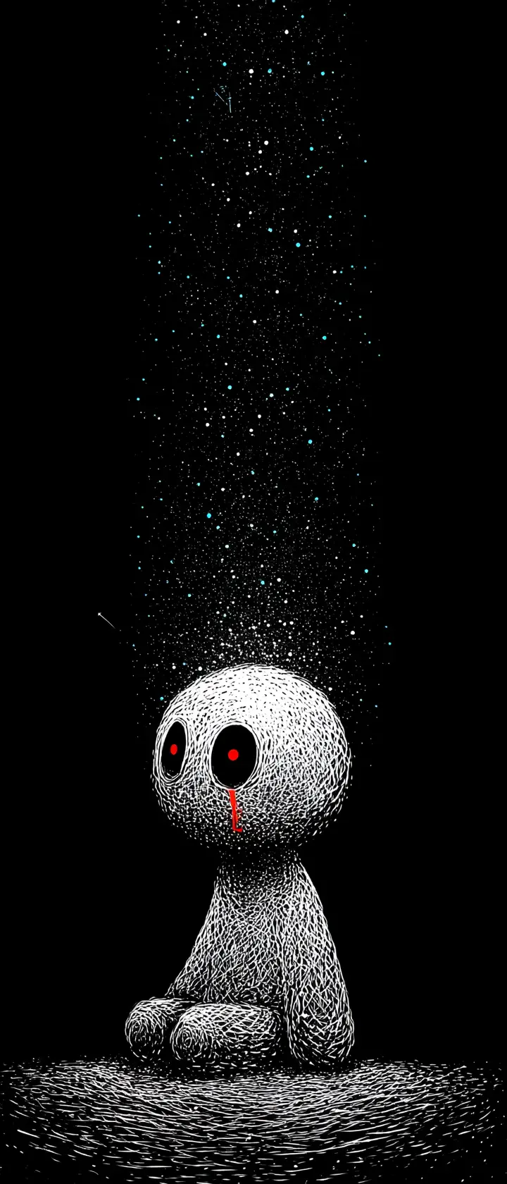 Anime figure kneeling in an endless black void
