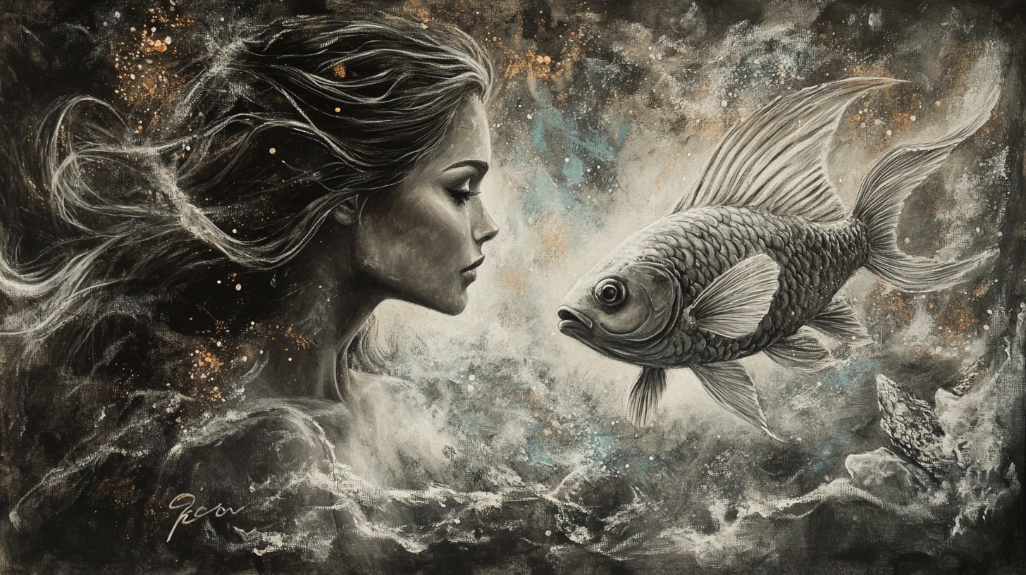 Charcoal Mermaid Portrait With Glowing Underwater Dreamscape