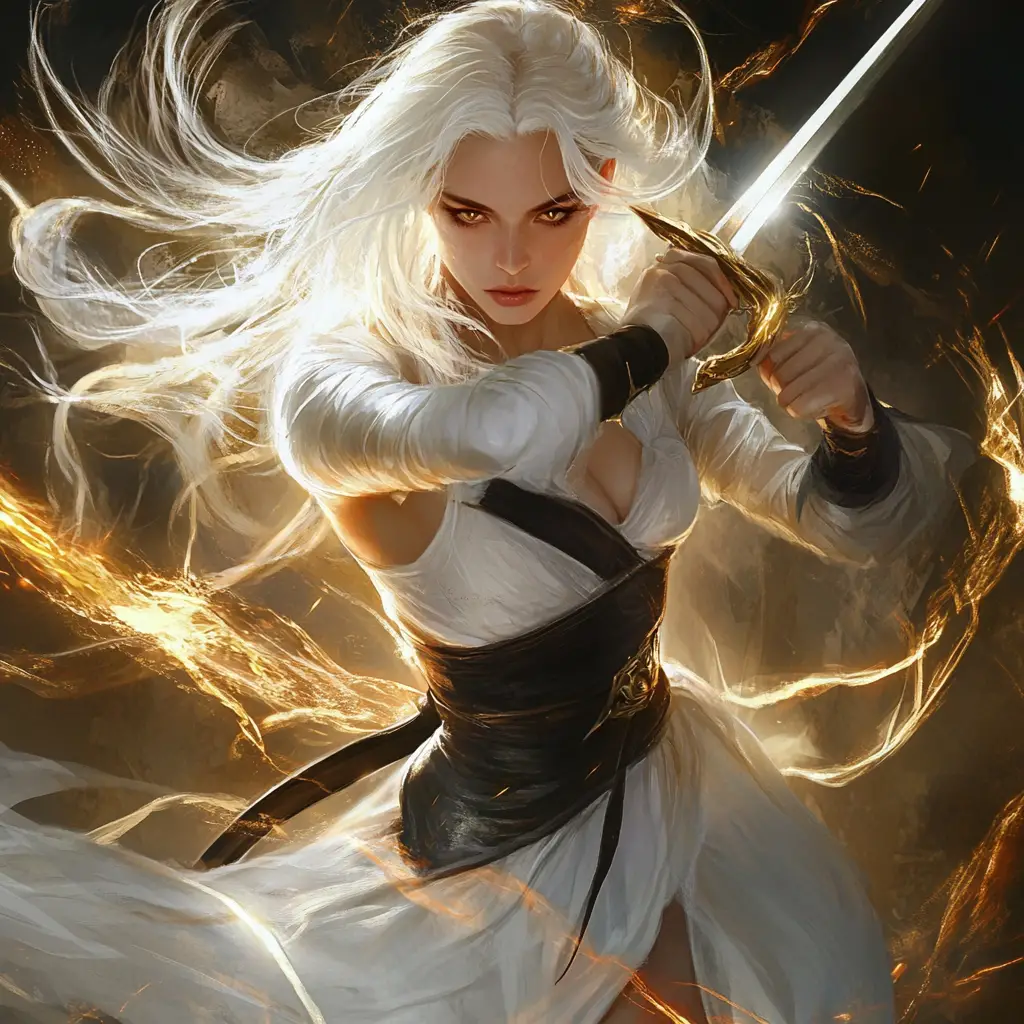 Divine sun goddess monk with golden eyes
