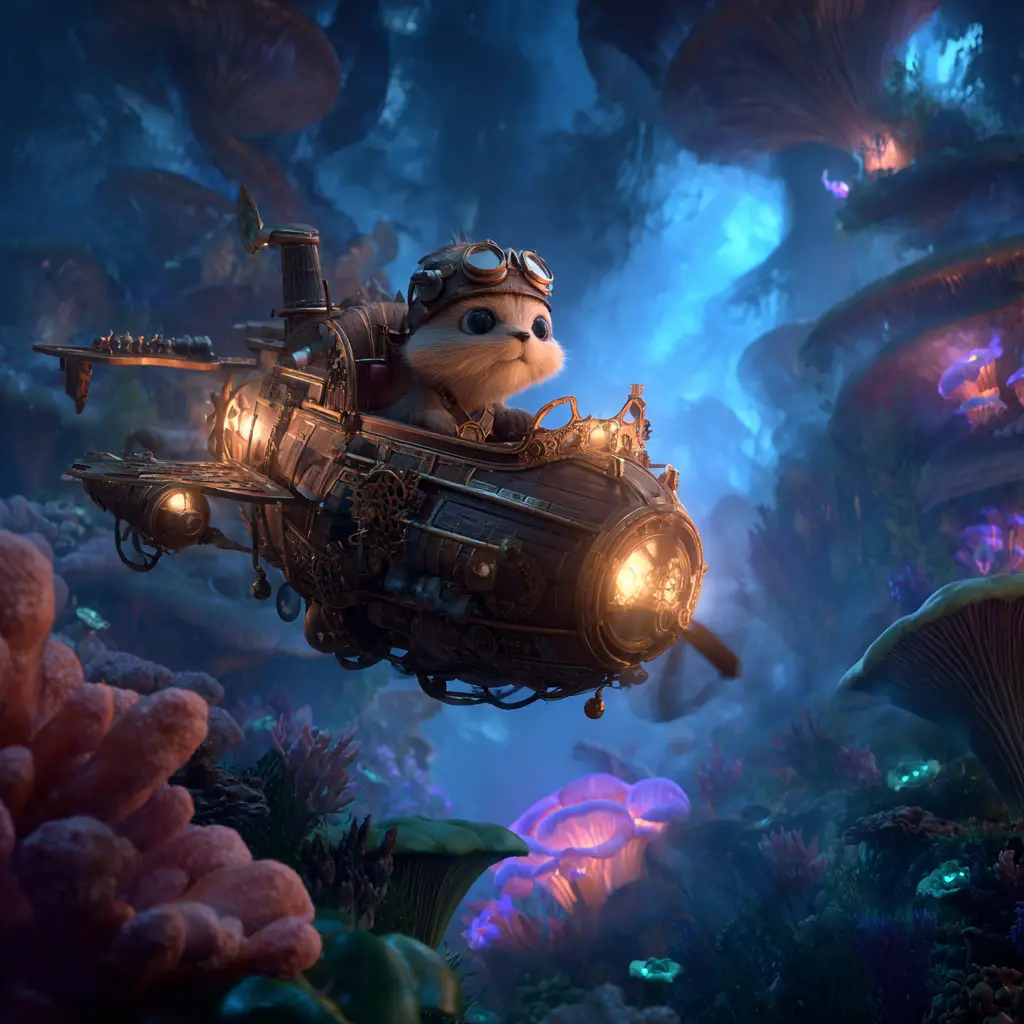 Squirrel Pilot Steering A Steampunk Chess Airship