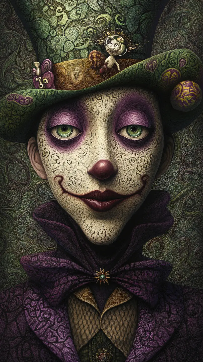 French mime in a surreal dreamlike purple fantasy world
