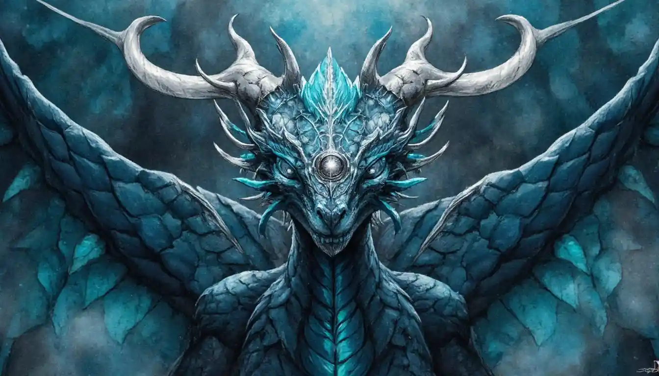 Maestoso drago con scintillanti scaglie turchesi e blu