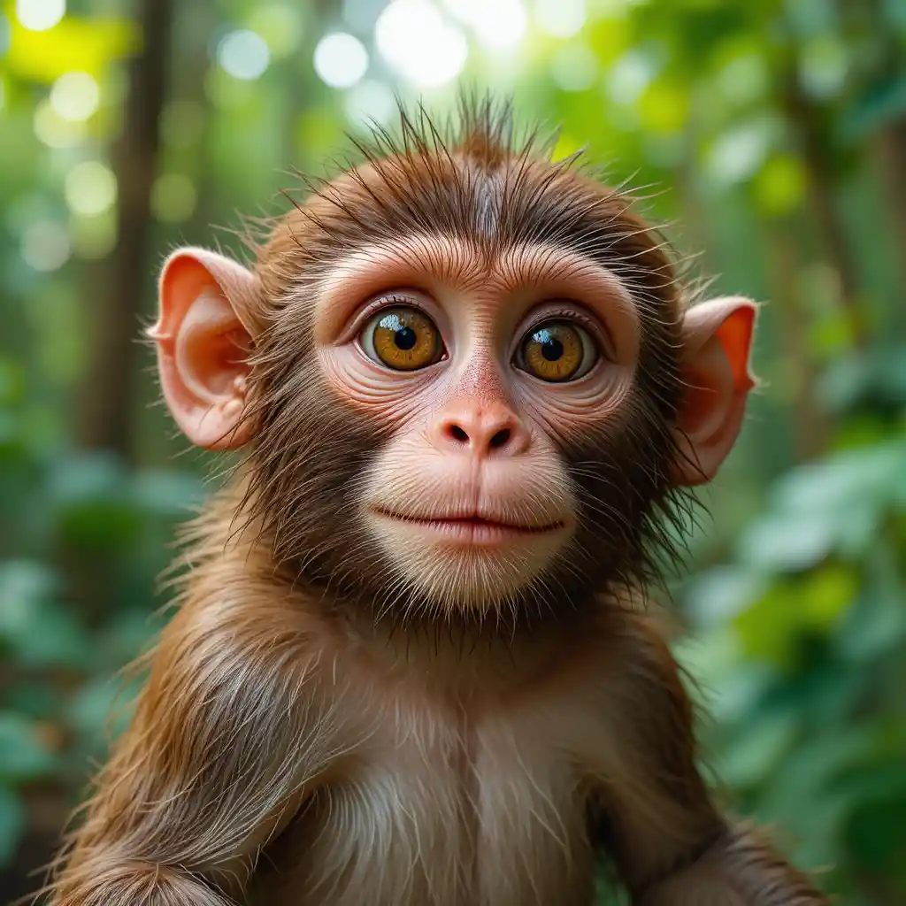 Playful monkey vlogging its adventures in a forest park