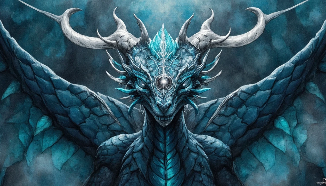 Majestätischer Drache mit schimmernden türkis- und blauen Schuppen