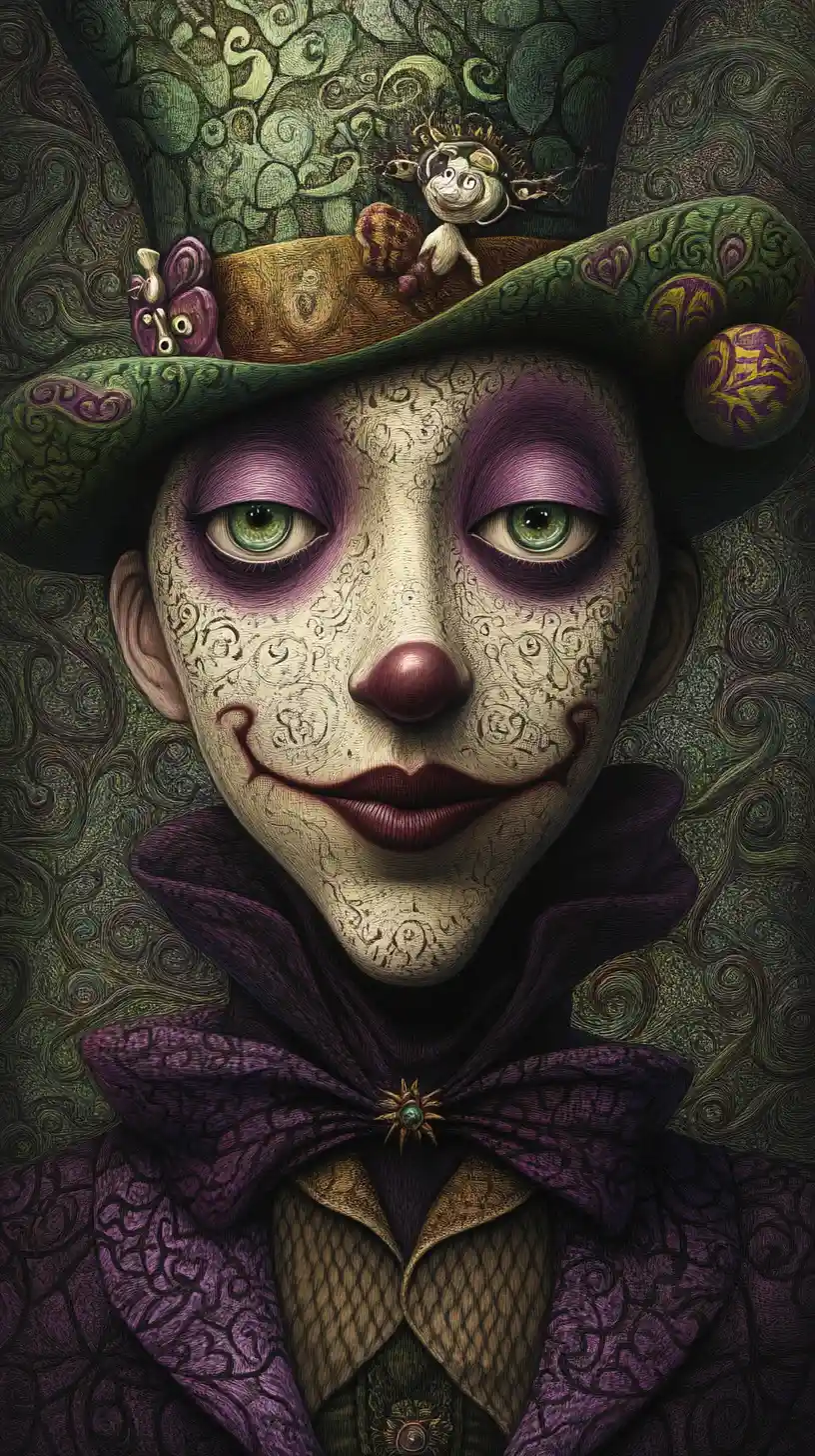 French mime in a surreal dreamlike purple fantasy world