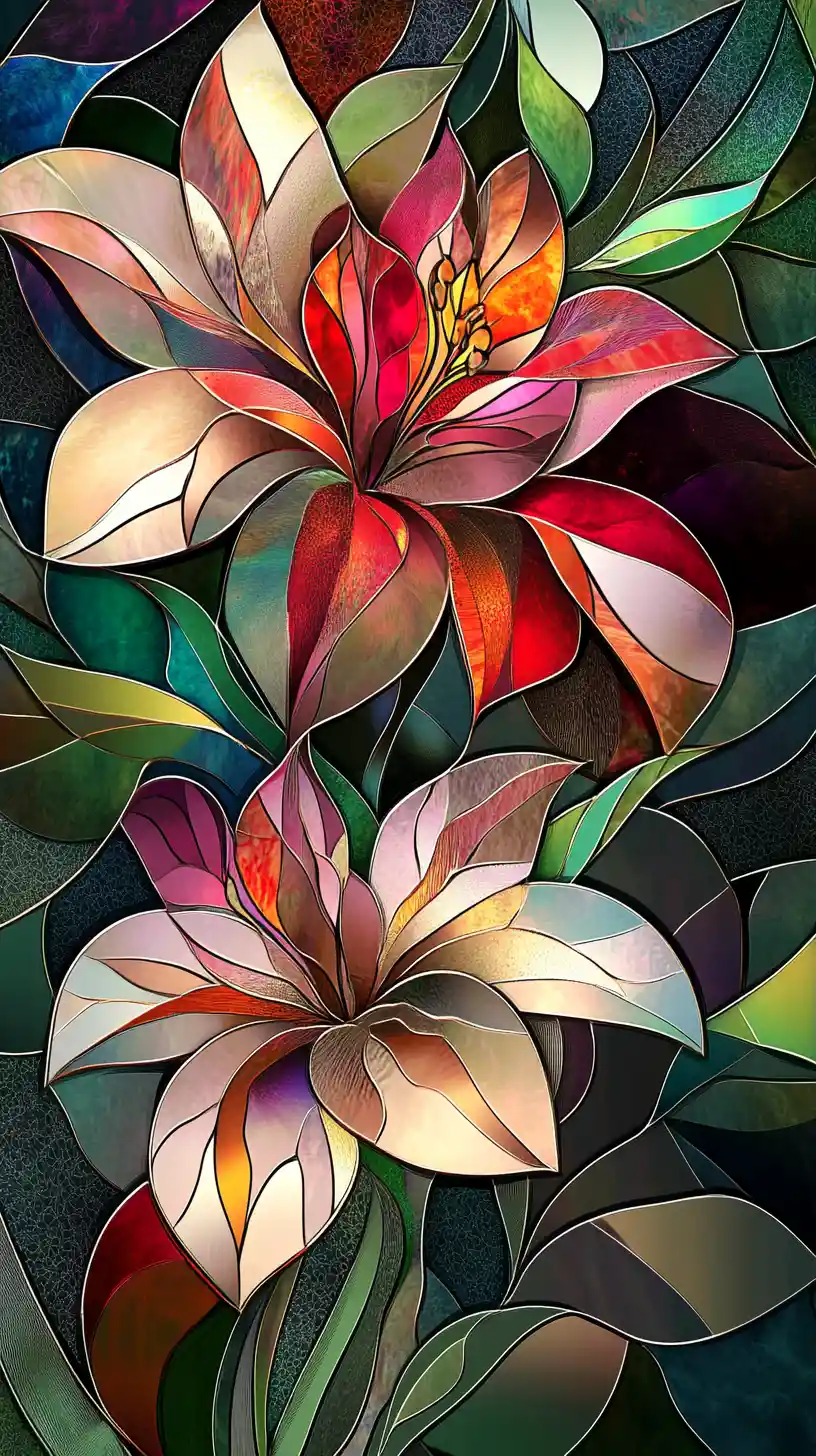 Intricado vitral floral com cores luminosas