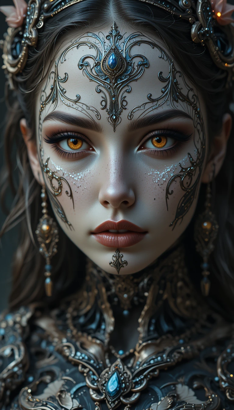 Ritratto di dea cyborg in pittura digitale dark fantasy