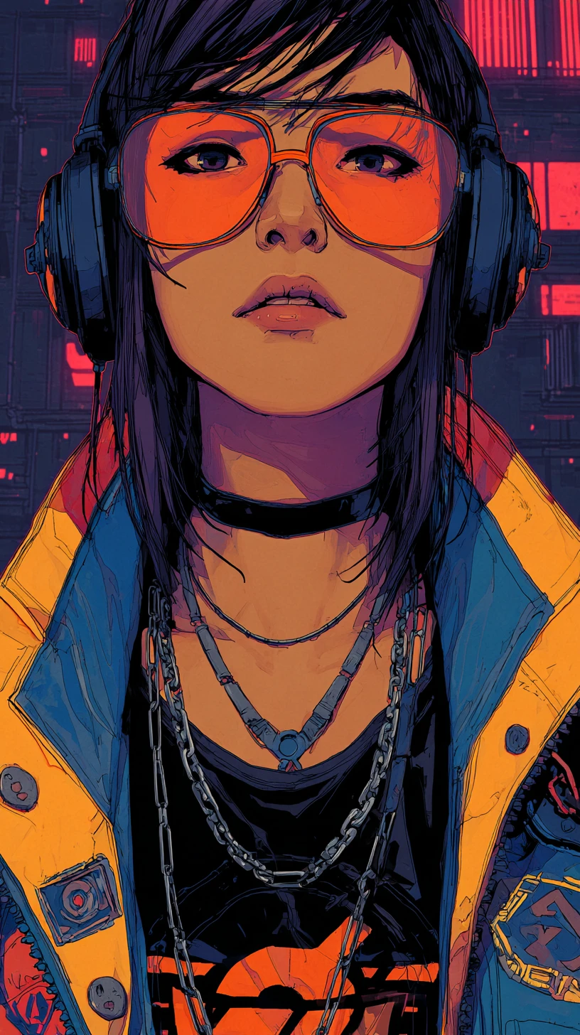 Cyberpunk anime girl in neon city street portrait