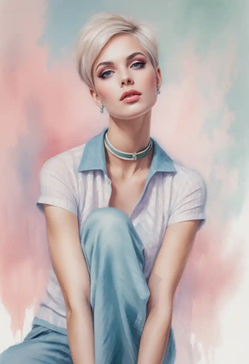 Color pencil portrait of glamorous woman in pink outfit