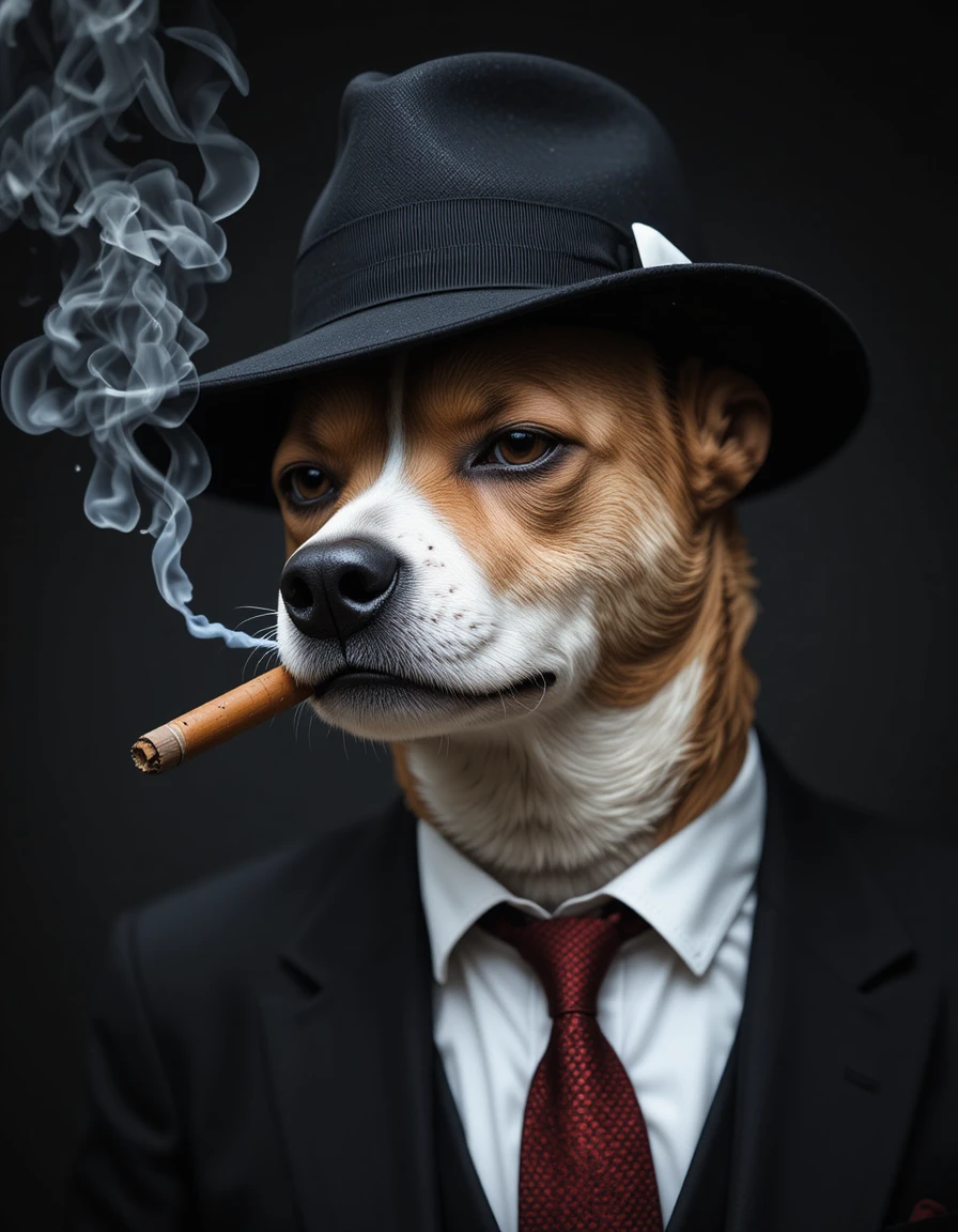 Dog mafia boss smoking cigar on a Sicilian street