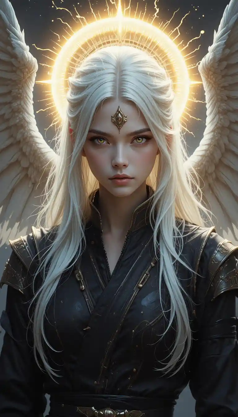 Radiant fantasy monk woman with golden sunlit eyes