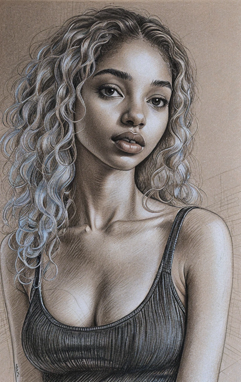 Graphite portrait of a young Black woman with curly hair