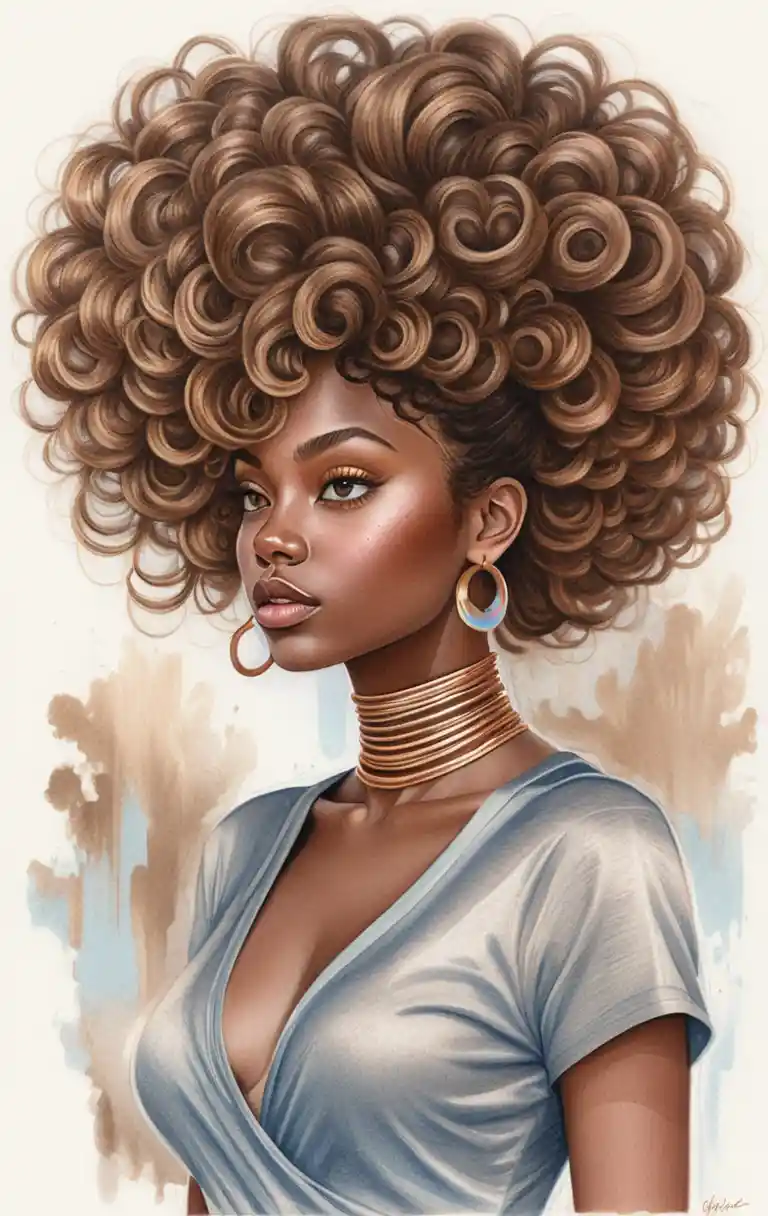 Portrait aux crayons de couleur d’une jeune femme noire stylée