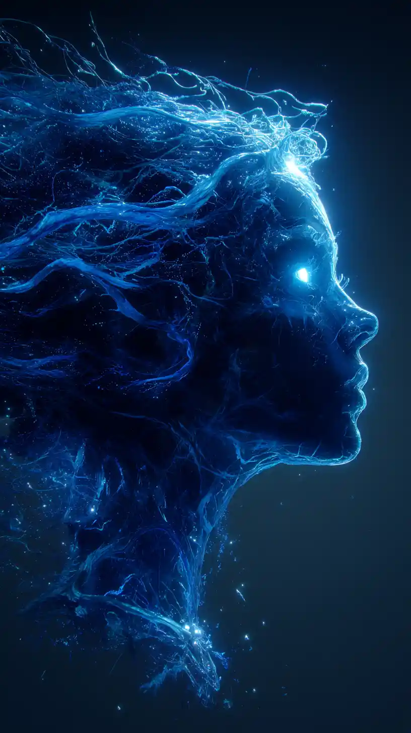 Ethereal Woman In Electric Blue Particle Side Profile