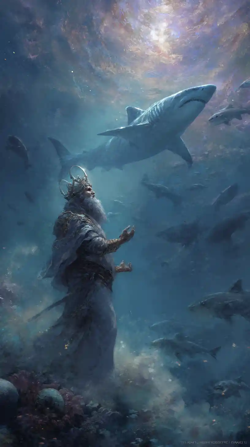 Protective father watching for sharks with his daughter