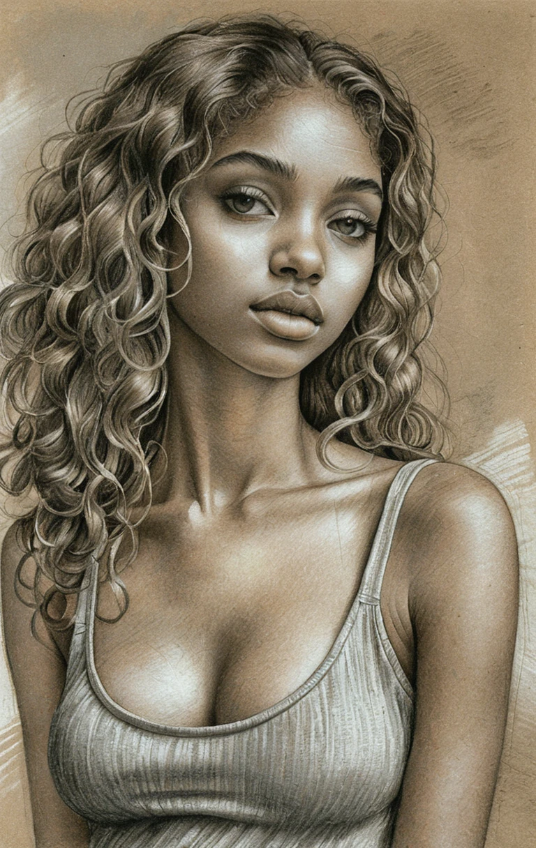 Graphite portrait of a young Black woman with curly hair