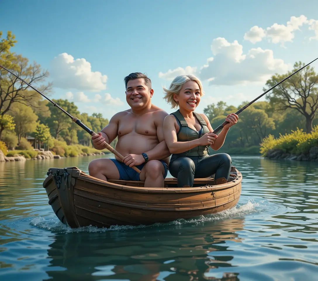 Lächelndes Paar entspannt sich in einem sonnigen Wasserpark im Sommer