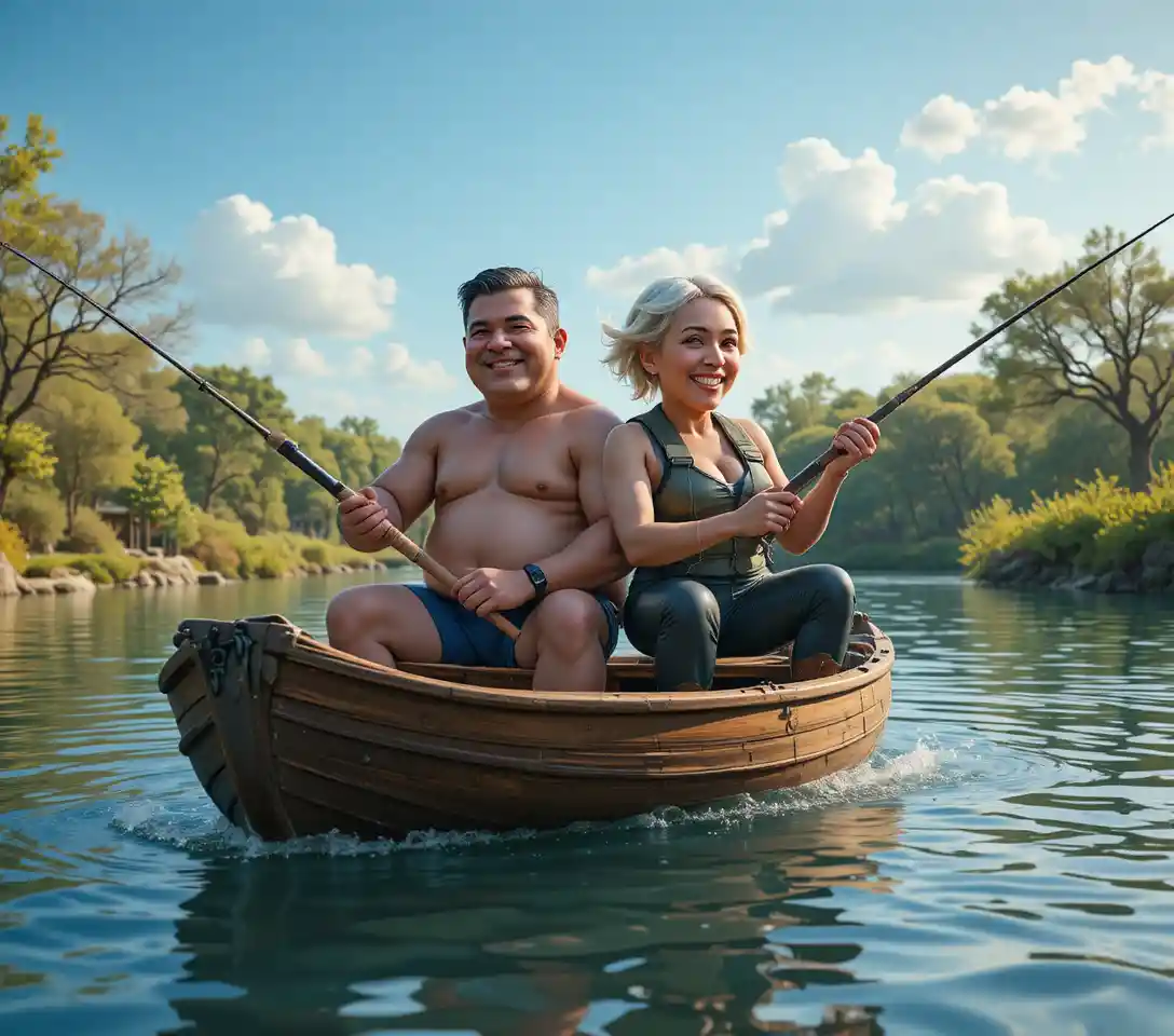 Smiling couple relaxing at a sunny summer water park