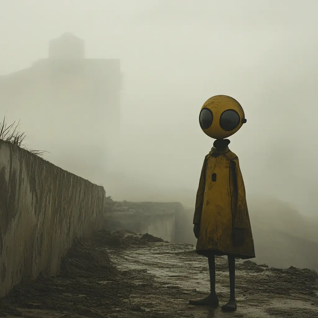 Alienígenas surrealistas vagando entre la niebla en una base oculta