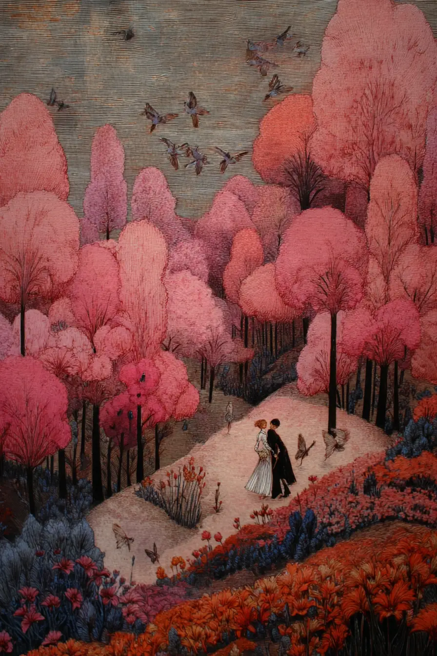 Joyful surreal landscape of happiness and love